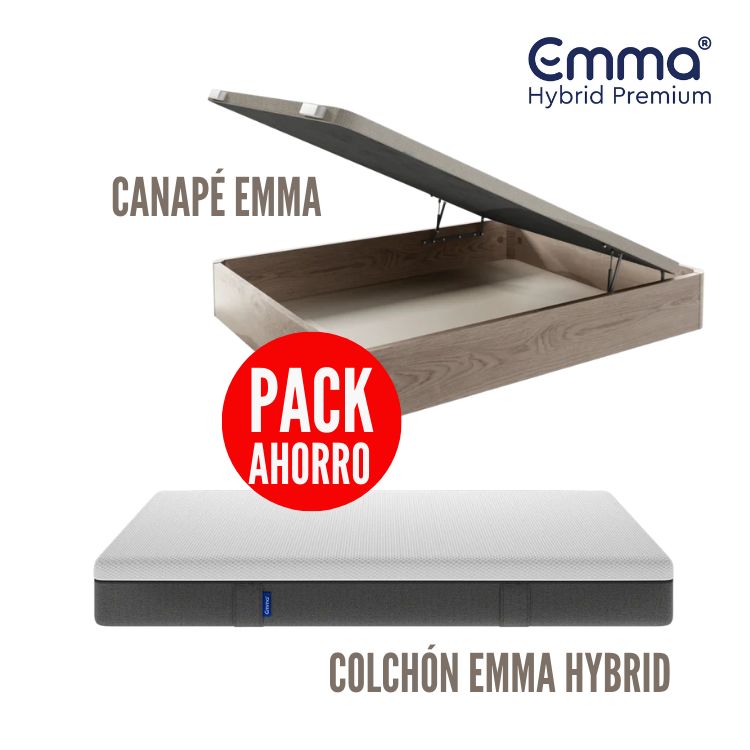 PACK AHORRO: Colchón Emma Hybrid Premium con base tapizada Emma